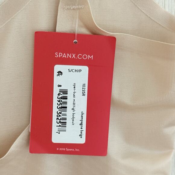 SPANXshape Bodysuit Size Small Invisible Open-Bust Mid-Thigh Champagne Beige - Picture 8 of 16